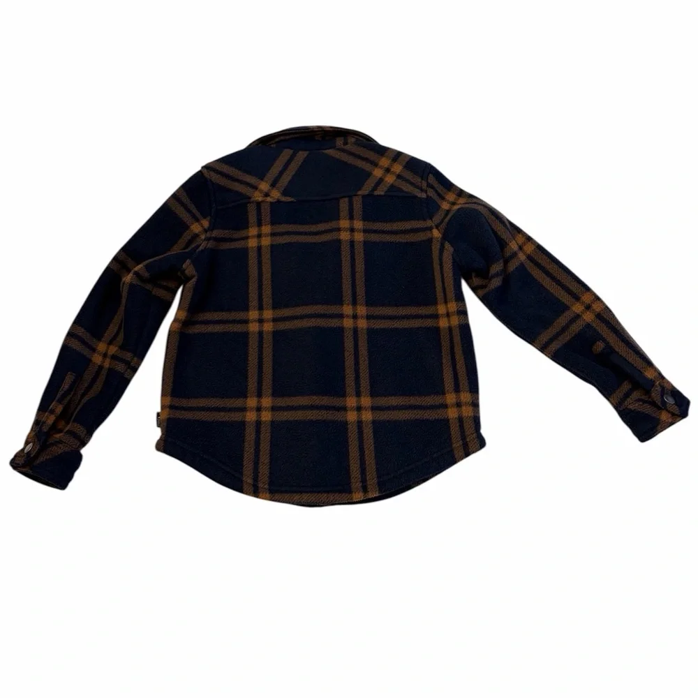 Eddie Bauer Navy Blue and Copper Brown Plaid Button-Up Shirt Jacket Boys 7